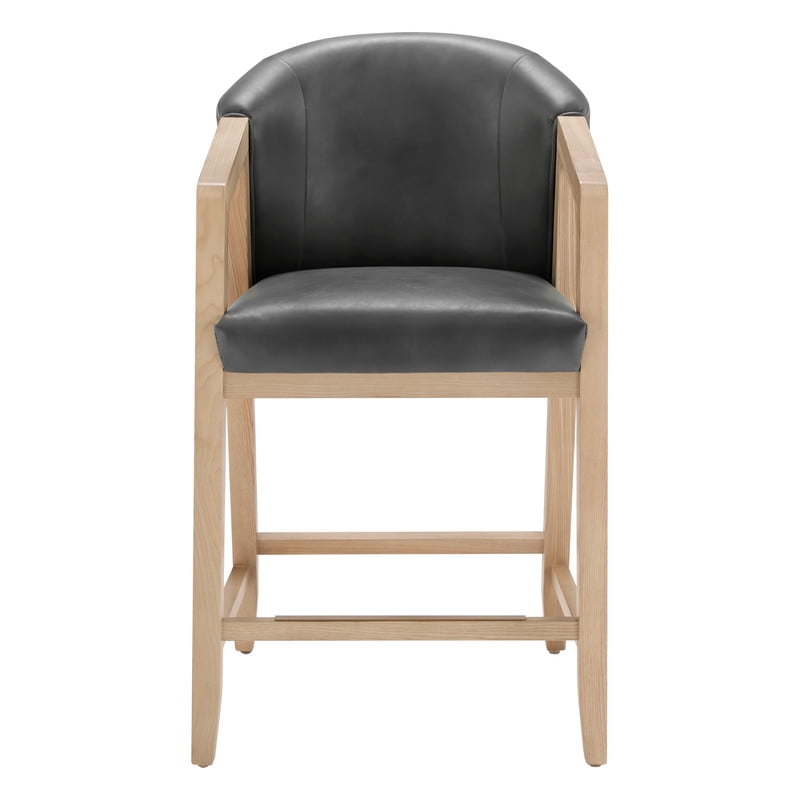 Spruce & Spring Leather Counter Stool with Exposed Wood Indoor Faux Leather Stool