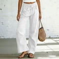 thumbnail image 4 of ClodeEU Women's Linen Elaist Waisted Wide Leg Pants, Casual Breathable Trousers with Pockets White,Women's Plus S, 4 of 5
