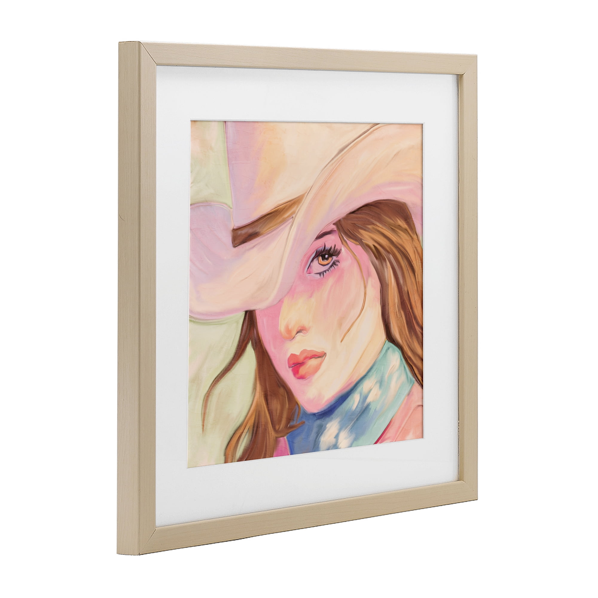 Pastel Cowgirl Brunette Birch Framed Print Under Glass, design by Kim Allen
