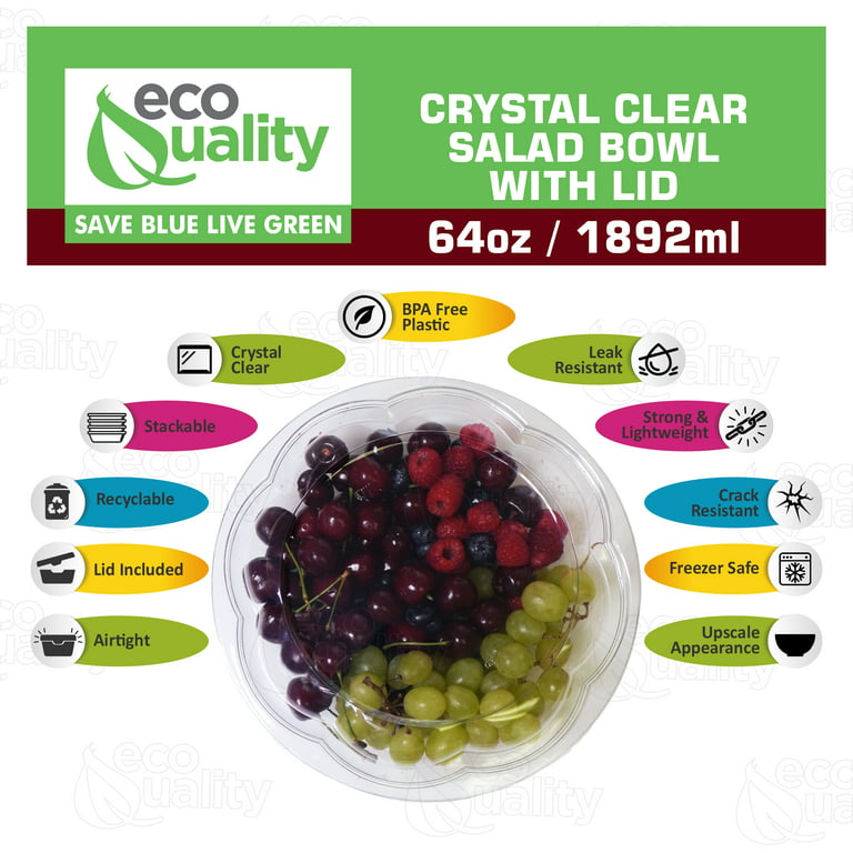 [50 PACK] 64oz Clear Disposable Salad Bowls with Lids - Clear Plastic  Disposable Salad Containers for Lunch To-Go, Salads, Fruits, Airtight, Leak