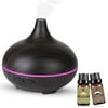LAGUNAMOON 150ml Mini Aroma Essential Oil Diffuser with 2 pcs set 10ml Essential oils, Wood Grain Cool Mist Humidifier for Office Home Study Yoga Spa, 14 Color Lights (Black)