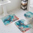 thumbnail image 3 of Blue Ocean Turtle Bathroom Rugs Set Nautical Watercolor Pink Orange Sea Coral Starfish Linen Non Slip Absorbent Bath Mats 3 Piece Set, U-Shaped Floor Mat, Toilet Seat Cover Large Size, 3 of 9