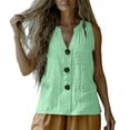 thumbnail image 5 of XuJwPNcy Cotton Linen Tank Tops for Women V Neck Sleeveless Tee Tops Summer Breathable T Shirts with Pocket for Beach, 5 of 7