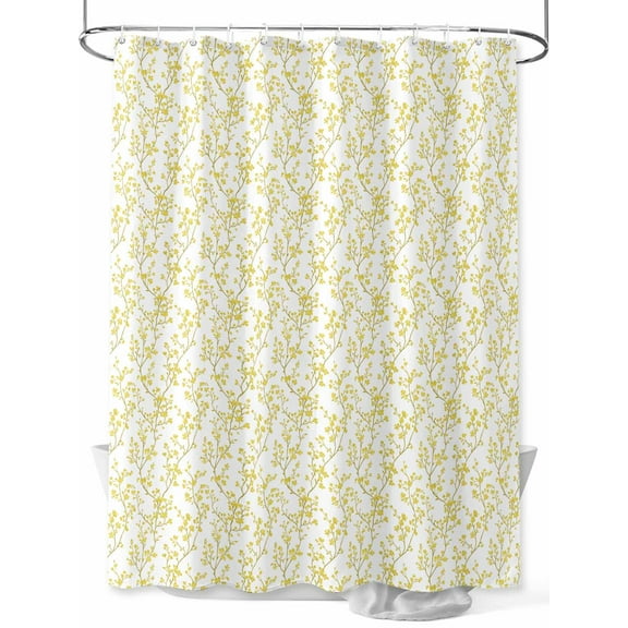 Shower Curtain Yellow Flower Bathroom Curtains with Hooks, Waterproof Fabric Floral Tree Branch Bath Shower Curtains Set for Bathroom Bathtubs Decor 36x72 Inch