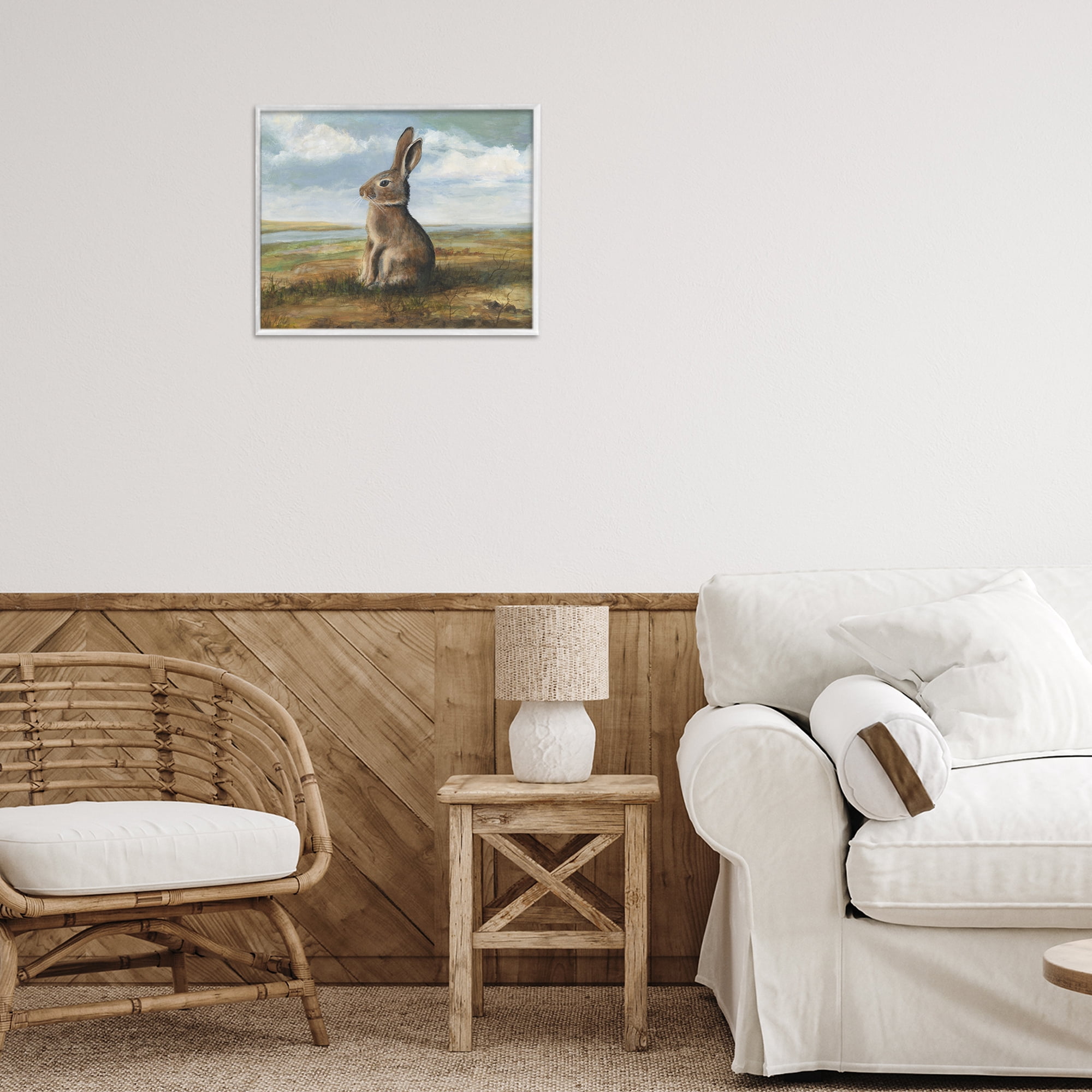 Stupell Industries Classic Rabbit in Countryside White Framed Giclee Art, design by Michael Willett
