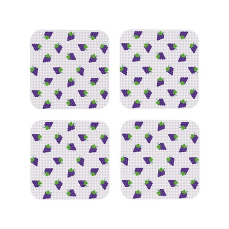 

Leather Coasters Set of 4 - Cute Grape Plaid Lightweight Non-Slip Drink Coasters for Desk Anti-Scalding Desk Cup Coasters for Office Table Decor Square