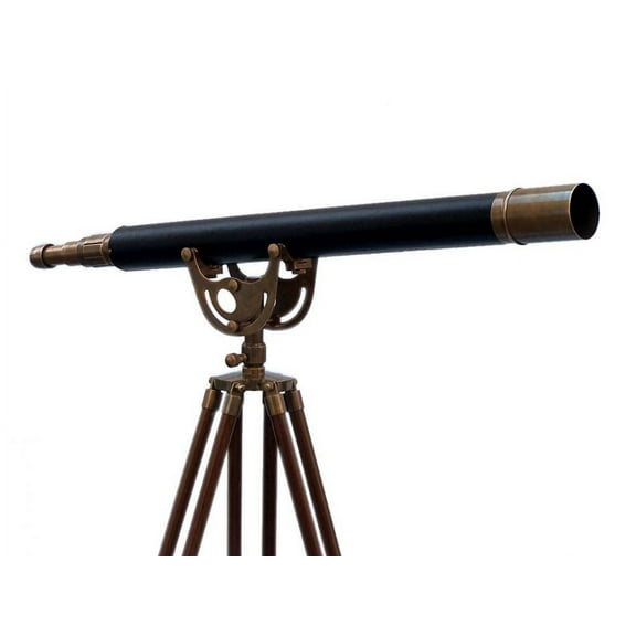 Floor Standing Antique Brass Leather Anchormaster Telescope 65" - Vintage Telescope - Nautical Decor
