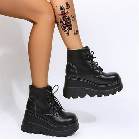 

Juebong Boots Deals 2022 Outdoor Work Leather Short Boots British Style Women Quick Dry Round Toe Ankle Boots