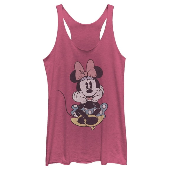 Women's Mickey & Friends Distressed Minnie Mouse Sitting Racerback Tank Top Pink Heather 2X Large
