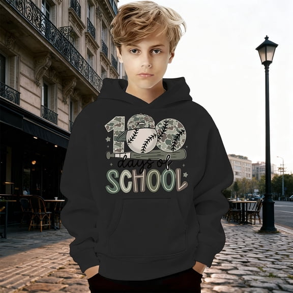 Hpapadks Hoodies for Boys Kids 100 Days Zip Hoodie Loose Casual Pocket Top Boys Sweatshirts Black 3-4 Years