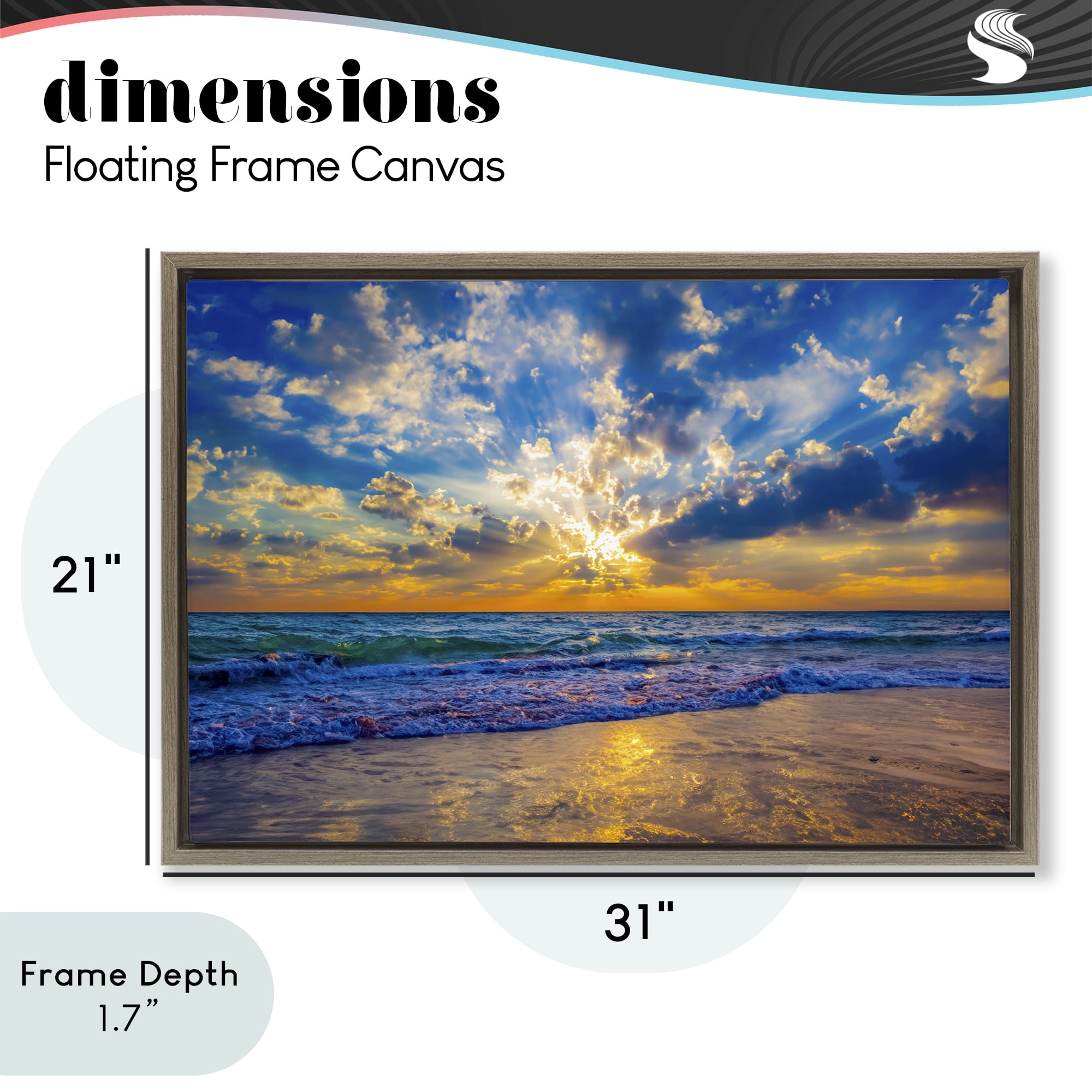 Stupell Industries Golden Blue Sun Ray On Beach Brown Framed Floater Canvas Wall Art, design by Eszra Tanner