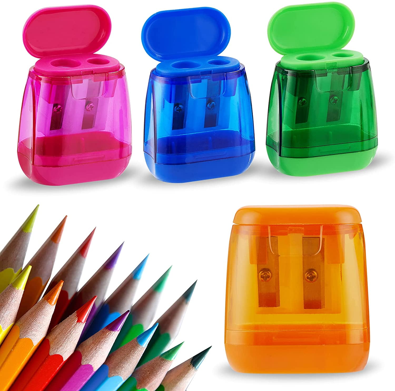 4 Metal Pencil Sharpener With 2 Holes 4 Colours Sharpeners Bulk Pack of