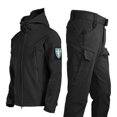 thumbnail image 3 of Men's Winter Outdoor Softshell Jacket Set, Windproof Breathable Velvet Mountaineering Jacket and Pants, For Hiking and Climbing,Black,L, 3 of 4