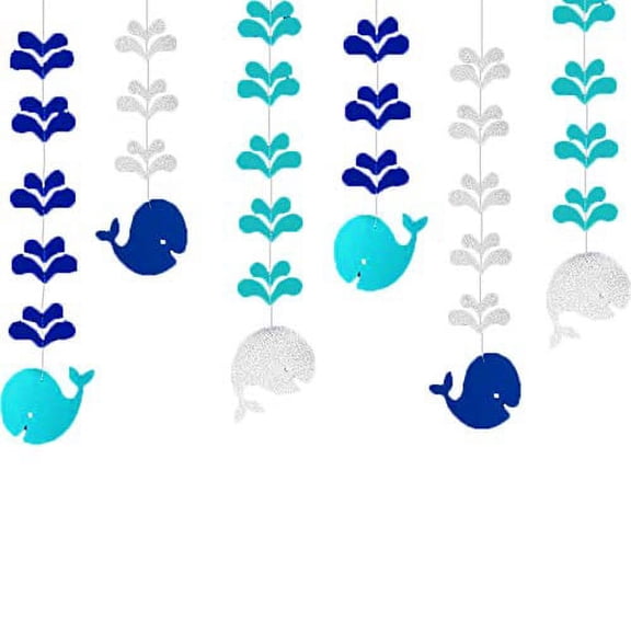 Party Banner/Garland Party Decoration/Sea Whale Bunting/Sea Paper Hanging Banner for Birthday Wedding Baby Shower Sailing Party Supplies Backdrop Room Showcase Decoration (Whale Blue)