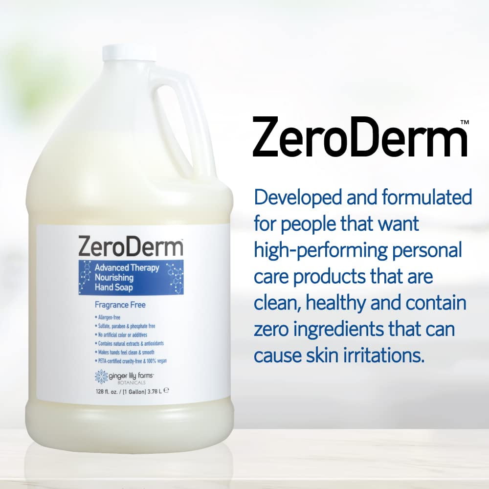Ginger Lily Farms Botanicals ZeroDerm Advanced Therapy Nourishing Liquid Hand Soap Refill, 100% Vegan & Cruelty Free, Fragrance Free, 1 Gallon (128 Fl. Oz.)