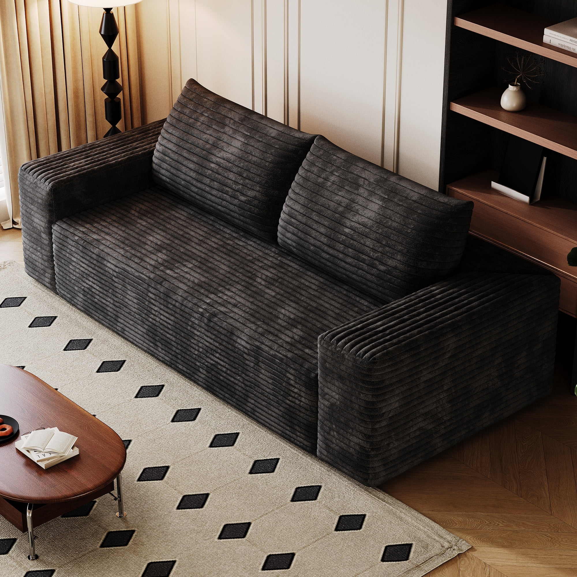 Leumius 71" Cloud Couch,3 Setaser Sofa with Deep Seat,Boneless Couch Sofa with 2 Pillows for Living Room,No Assembly Required,Black