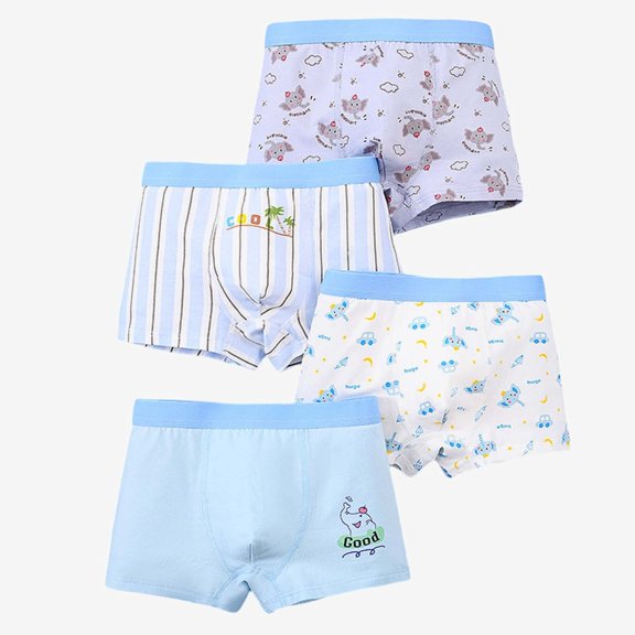 Krdevn Boys Cotton Boxer Underwear, 4 Pack Cute Cartoon Print Soft Boxer Briefs for Kids