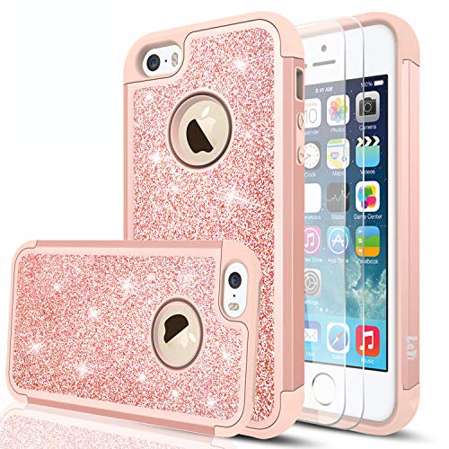 Leyi Compatible With Iphone Se Case 16 Iphone 5 Iphone 5s Case With Glass Screen Protector 2 Pack Glitter Bling Girls Women Heavy Duty Protective Case For Iphone 5s 5 Se Tp Rose Gold Walmart Com