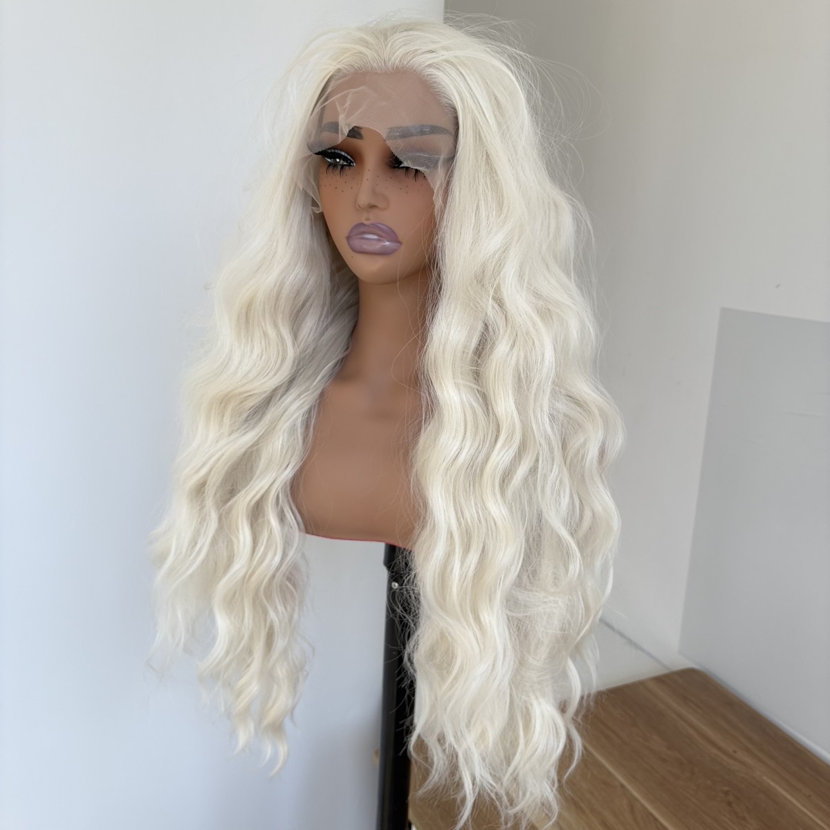 MISSWEN Platinum Blonde Synthetic Wigs 26 inch Long Glueless Lace Front Wigs Natural