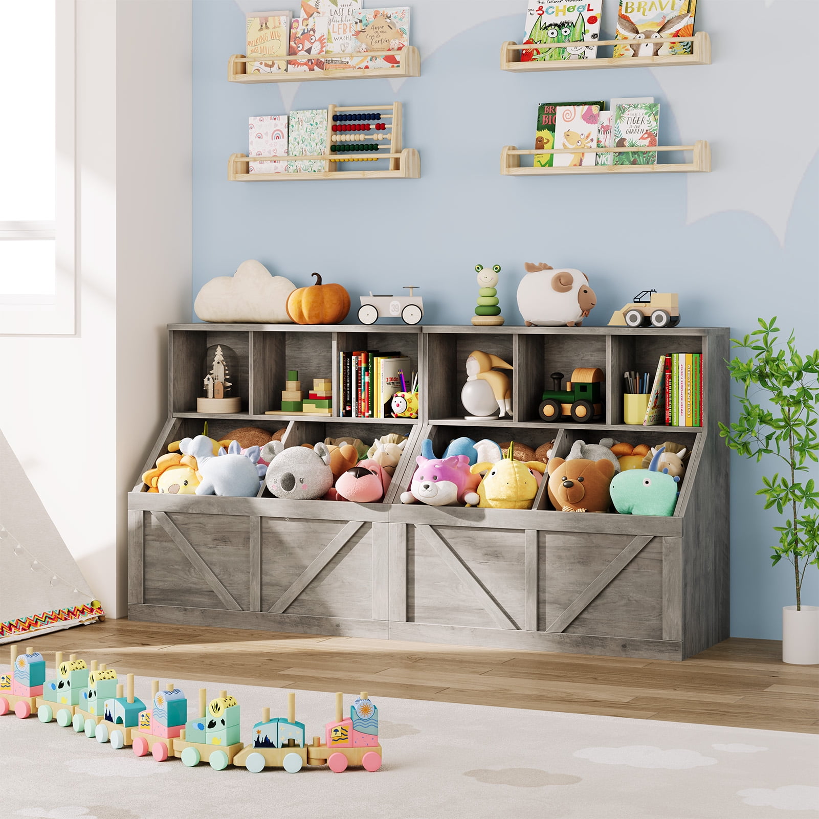 Toy Storage Organizer and Kids Bookshelf, Toddler Toy Chest Storage with Toy Shelf, Toy Organizers and Toy Storage Fit for Playroom Bedroom Nursery Classroom School Kindergarten Daycare