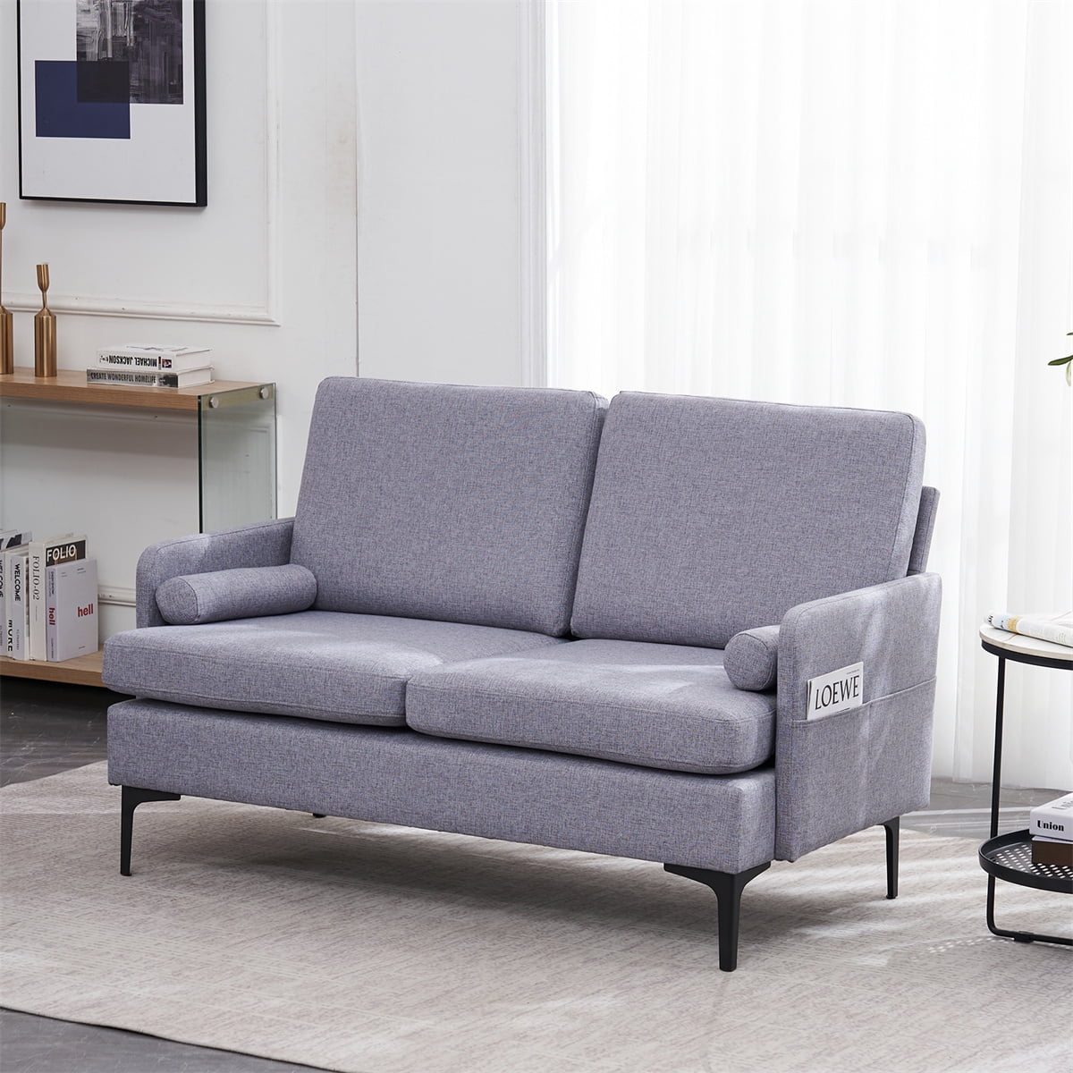 54.3'' Loveseat Sofa, 2 Seater Couch with Metal Legs and Side Pocket