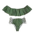 thumbnail image 4 of XIAOCHA Women's Off Shoulder Ruffled Tankini Swimsuit Set Solid Color Split Beachwear Two Piece Bikini, 4 of 6