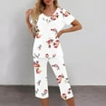 thumbnail image 2 of Pajama Sets for Women 2 Piece Floral Print Soft Cotton Short Sleeve Sleepwear V Neck Top and Capri Pants Pjs Outfits (2XL, White 09), 2 of 5