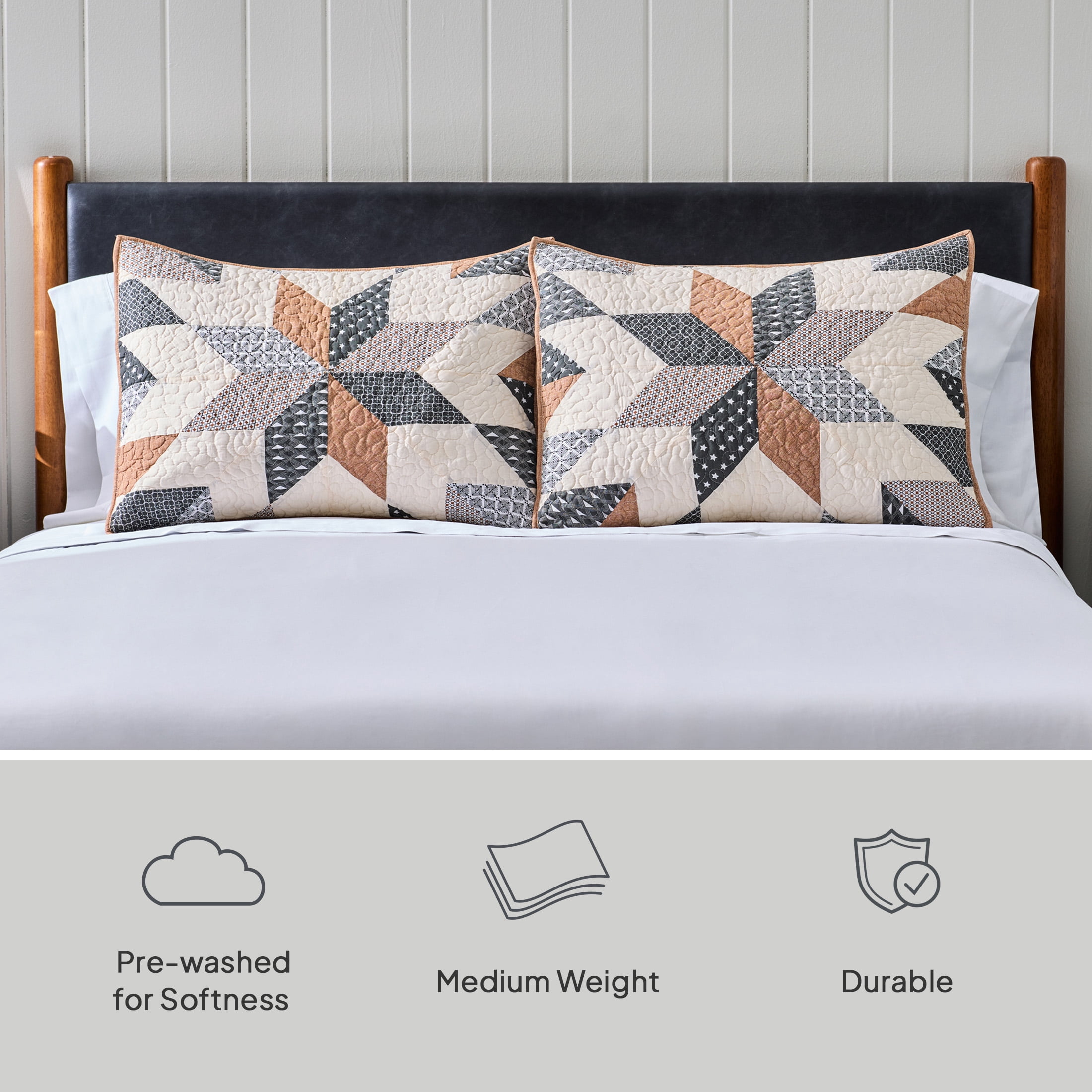 Better Homes & Gardens Starburst Patchwork Cotton Pillow Shams, King, 2 Pack