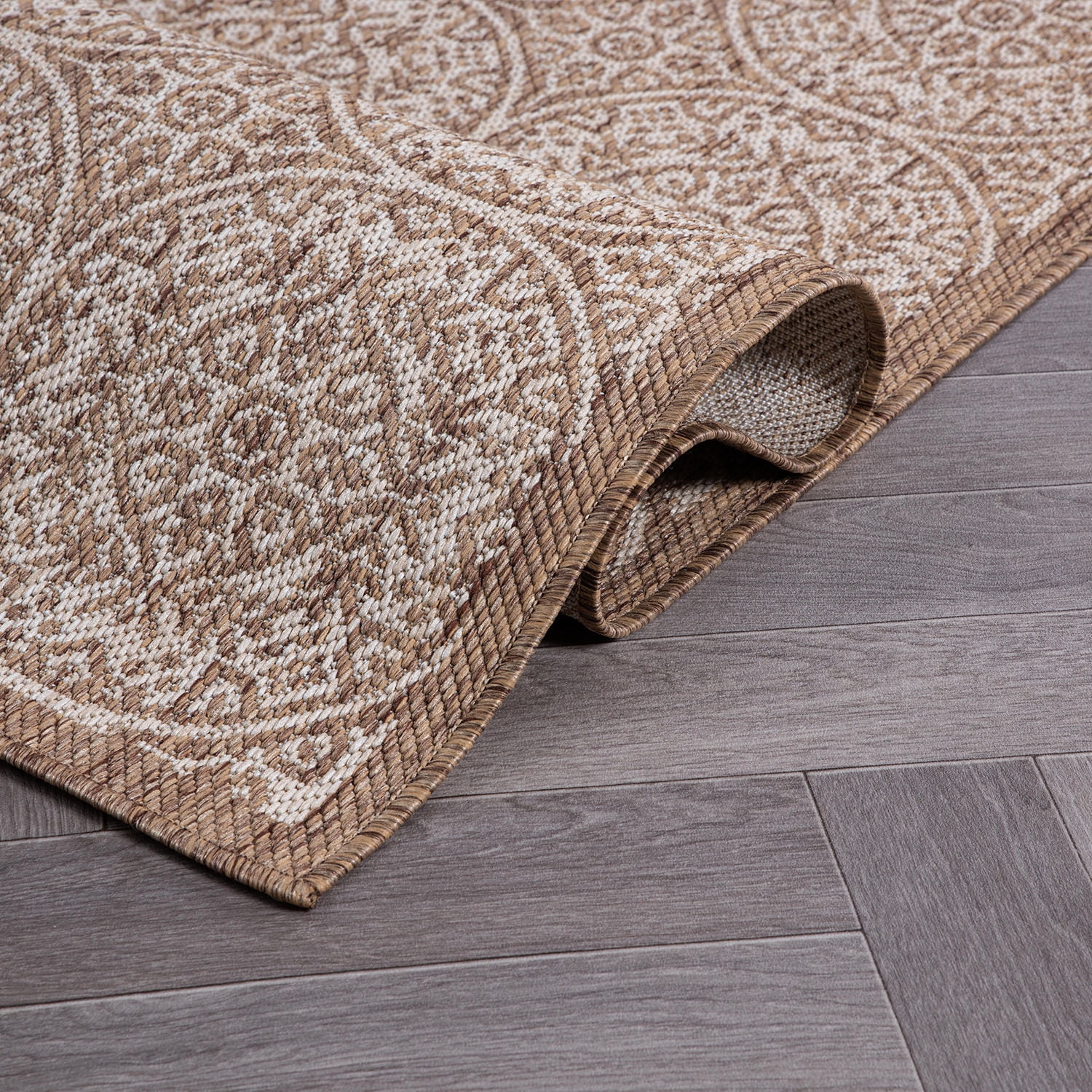 World Rug Gallery Transitional Floral Circles Textured Flat Weave Indoor/Outdoor Area Rug - BROWN 5' X 7'