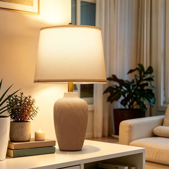23" Ceramic Lamps, 3-Way Dimmable Touch Ceramic Table Lamp for Bedroom,Rustic Farmhouse Bedside Lamp With Linen Shade,Bedside Nightstand Lamp for Living Room, Office, Entryway