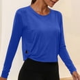 thumbnail image 2 of Vinsonshop Womens Gym Tops Long Sleeve Workout Shirts Athletic Activewear Crew Neck Side Twist Hem Loose Fit Yoga Running T-shirts Lightweight Breathable Exercise Tees Blue XXL, 2 of 6