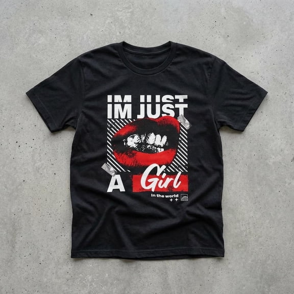 Im Just A Girl Graphic T-Shirt, Retro Red Lip Tee, Womens Grunge Style Shirt, 90s Inspired Top