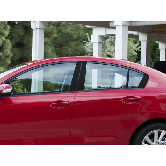 Rvinyl Pillar Post Window Trim Compatible with Mazda Mazda3 2010-2013 (Sedan) - Gloss (Black)