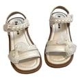thumbnail image 4 of Spazoro Girls' Strappy Platform Sandals, Open Toe Adjustable Hook and Loop Non-Slip Sole with Pearl Bow Casual Summer Shoes for Kids Beige, 4 of 8