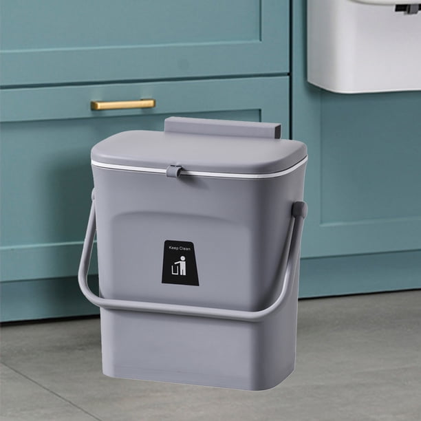 Cubo de basura de plástico, cubo de basura de cocina, armario colgante de pared, cubo de basura colgante con tapa automática para puerta de casa, Gris Macarena bote de basura de cocina