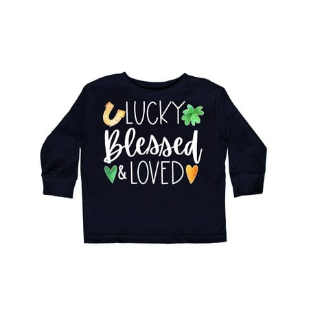 

Inktastic Lucky Blessed and Loved Horseshoe Clover Hearts Gift Toddler Boy or Toddler Girl Long Sleeve T-Shirt