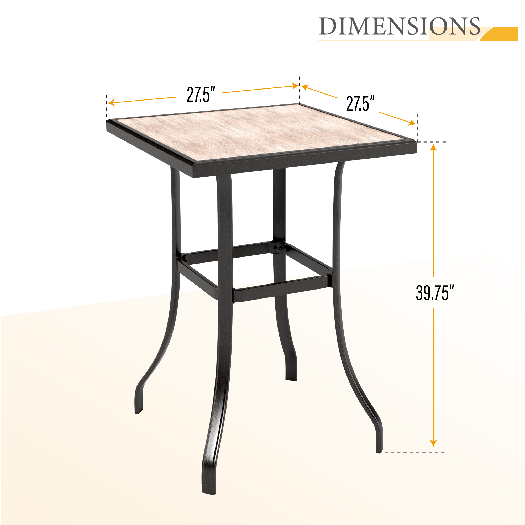 MF Studio 40"H Patio Bar Table,Outdoor Bar Height Dining Table with Wooden-like Top and Metal Frame,Black - image 2 of 7