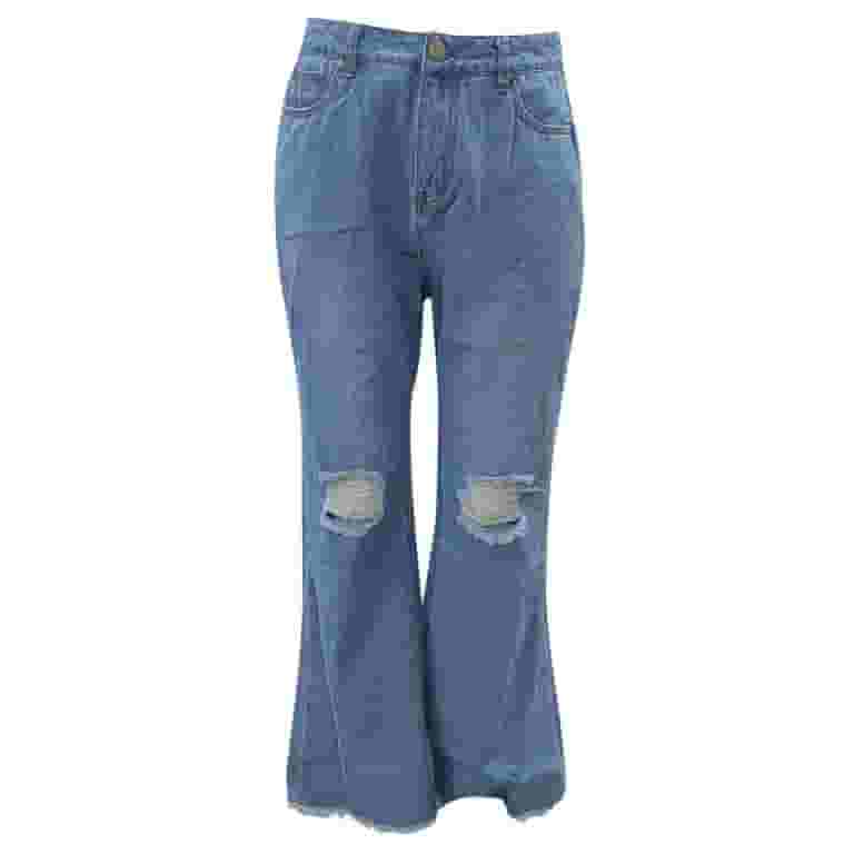 【WONDER WONDER】Nuled Wide Long Wash Denim Pants Monkey Ride High Waist Mom Jeans, Denim, Elastic Waist, High