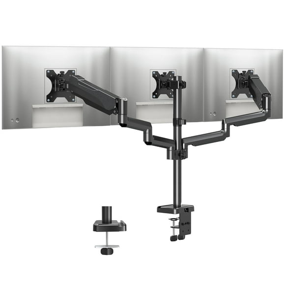 MOUNTUP Triple Monitor Stand Mount - 3 Monitors Desk Mount for Computer Screens Up to 27 inch, Triple Monitor Arm with Gas Spring, Heavy Duty Monitors Stand, E