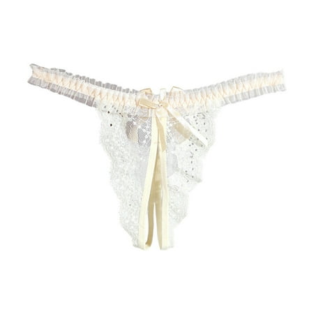 WELOIJEVBE Cheeky Crotchless Panties for Women Sheer Breathable Lace Panties With Bow Open Crotch Thongs Low Waist Lingerie Sexy Underwear