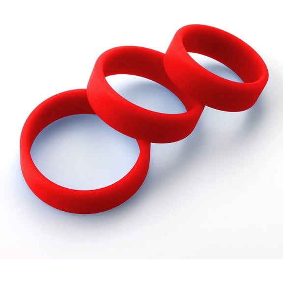 LeLuv Flat Band-Style Smooth Silicone Cock Ring | 38mm/43mm/48mm Red (3 Pack )