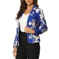 thumbnail image 4 of INSPIRE CHIC Women's Fitted Blazer Notch Lapel Printed Open Front Work Suit Jacket M Royal Blue-Floral, 4 of 6