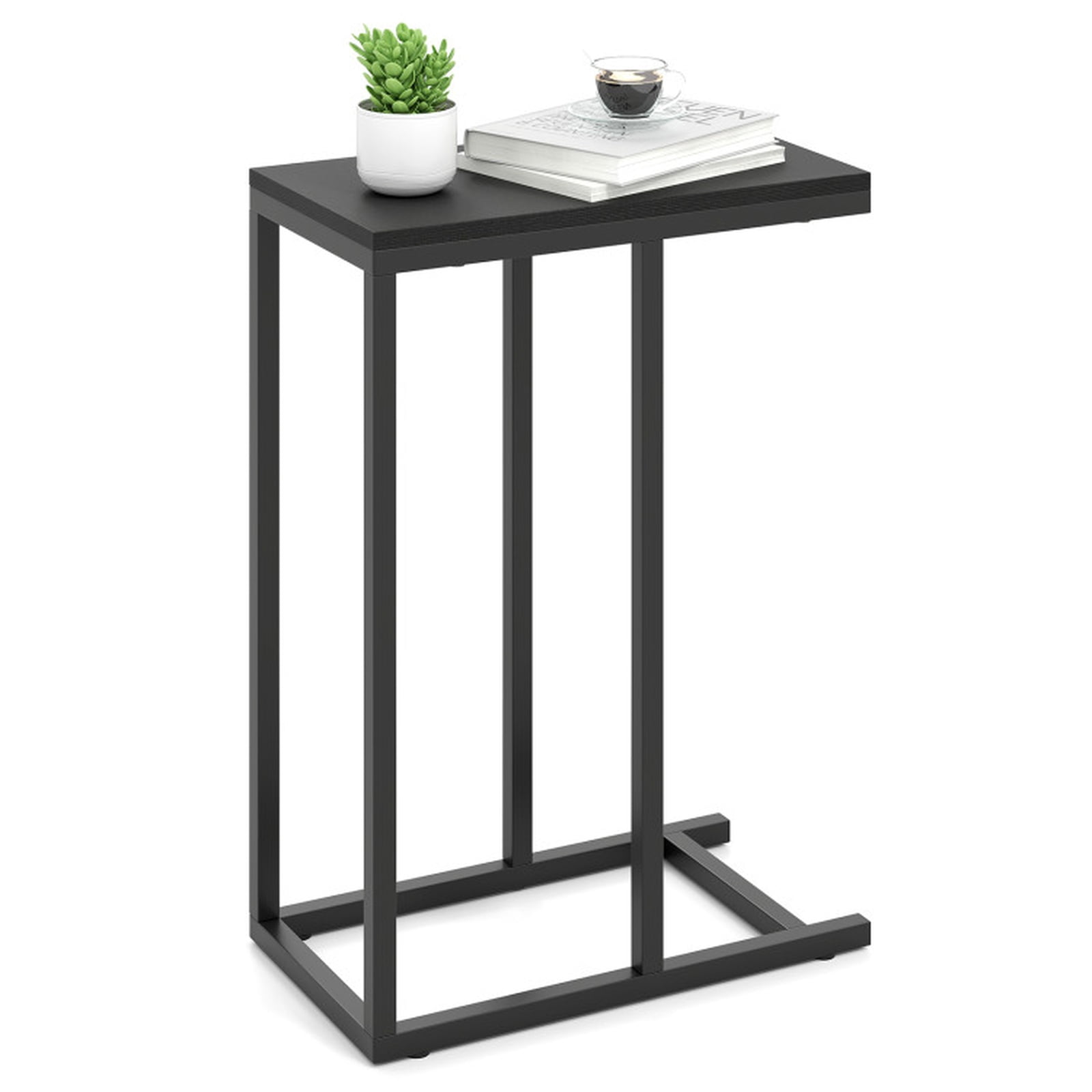 Furnibear C-Shaped End Table, Narrow Side Table for Sofa and Couch with Heavy-Duty Metal Frame, Space-Saving Snack Table for Living Room, Rustic Brown