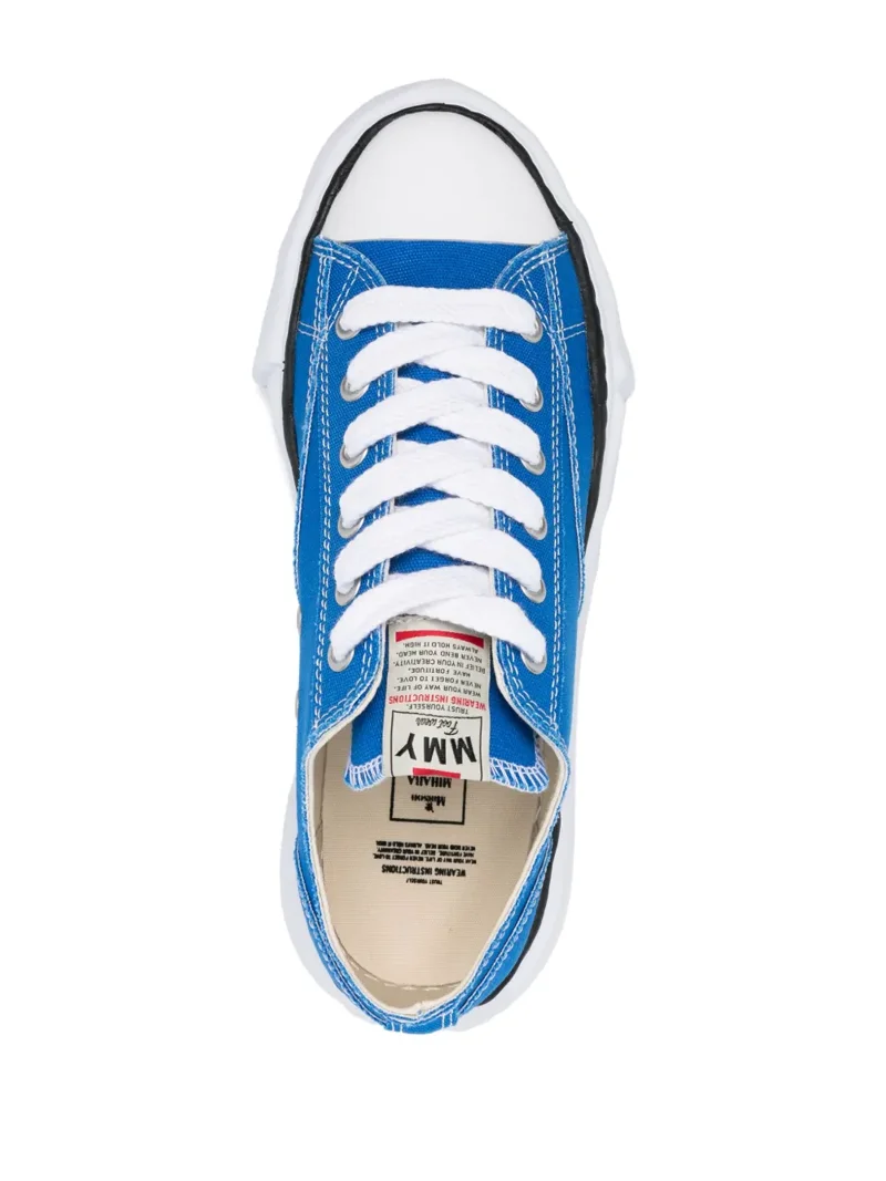 Maison MIHARA, Black Canvas Sneakers, Eyelet Detailing, Round Toe