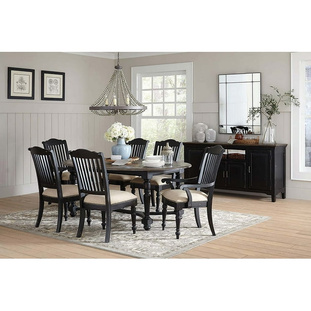 Simpson 7 Piece Oval Table Dining Set Latte And Vintage Black Color Beige Finish Black Style Country Rustic Walmart Com Walmart Com