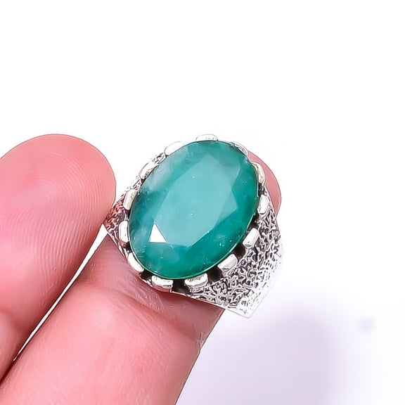 Emerlad -Dyed Quartz 925 Sterling Silver Ring s.8, Green Emerald Ring R_9368_305_9