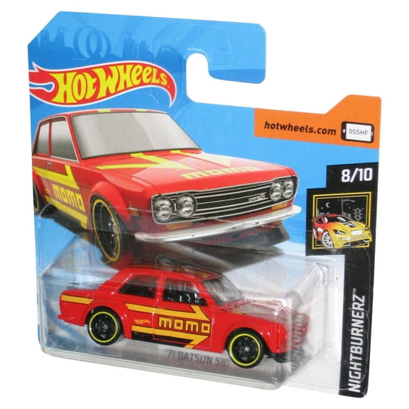 Hot Wheels Nightburnerz (2018) Red '71 Datsun 510 Toy Car 8/10 - (Short Card)