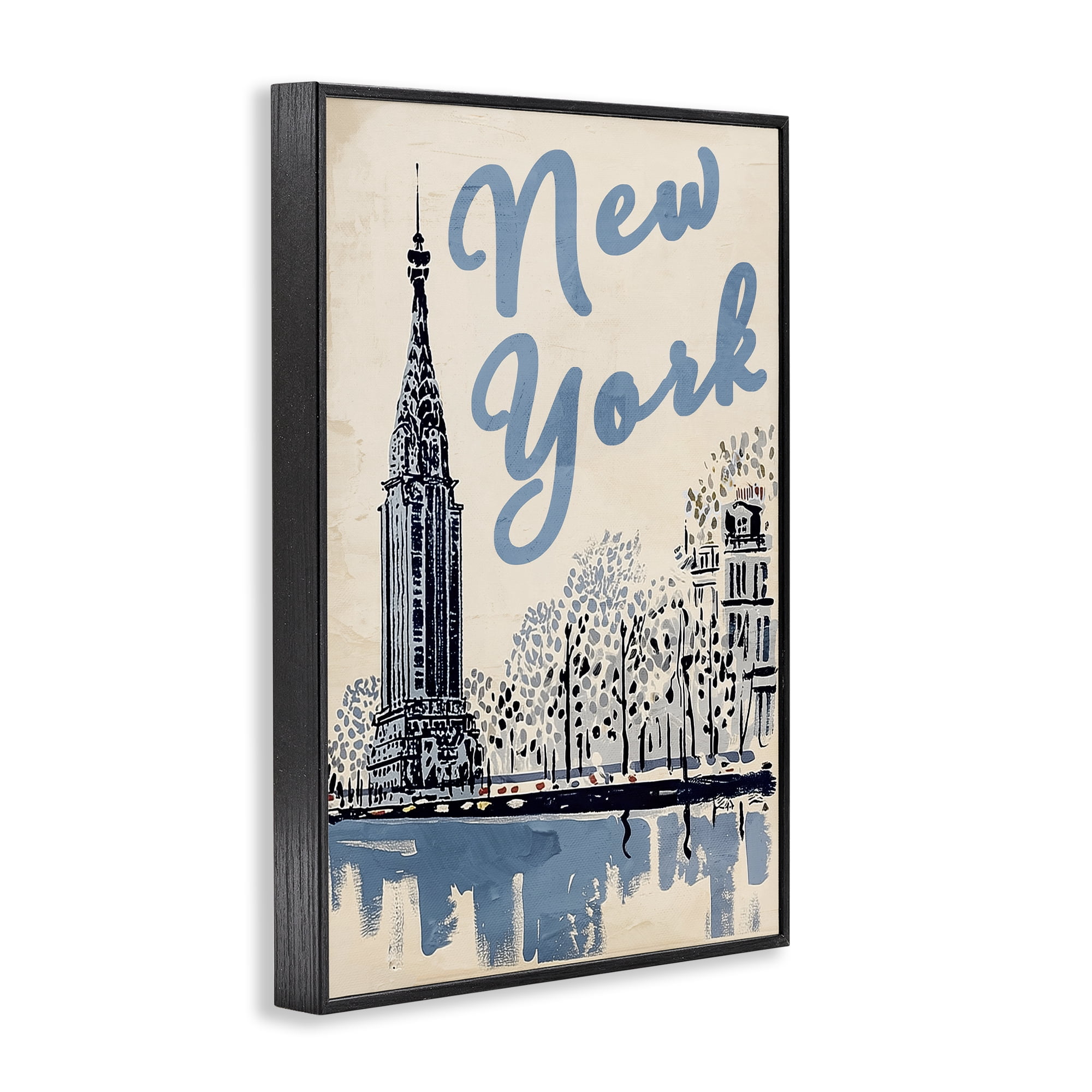 Stupell Industries Blue & Beige New York Travel Black Framed Giclee Art, design by Annabelle Hall