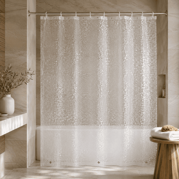 Shower Curtain Liner,Pebble Pattern EVA Water Repellent Shower Curtain Thick Weighted Waterproof Plastic Clear Shower Curtain with 12Hooks for Bathroom (72''x72'')