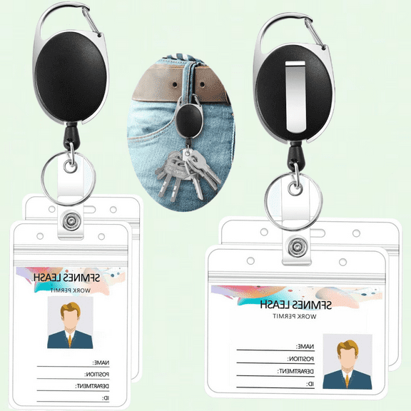 Retractable Badge Reels, Heavy Duty Carabiner Clips, 24-inch Extension, ID Card Holders